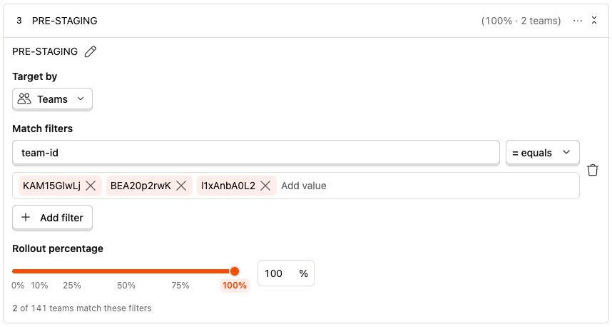 Targeting a specific team by matching its team-id